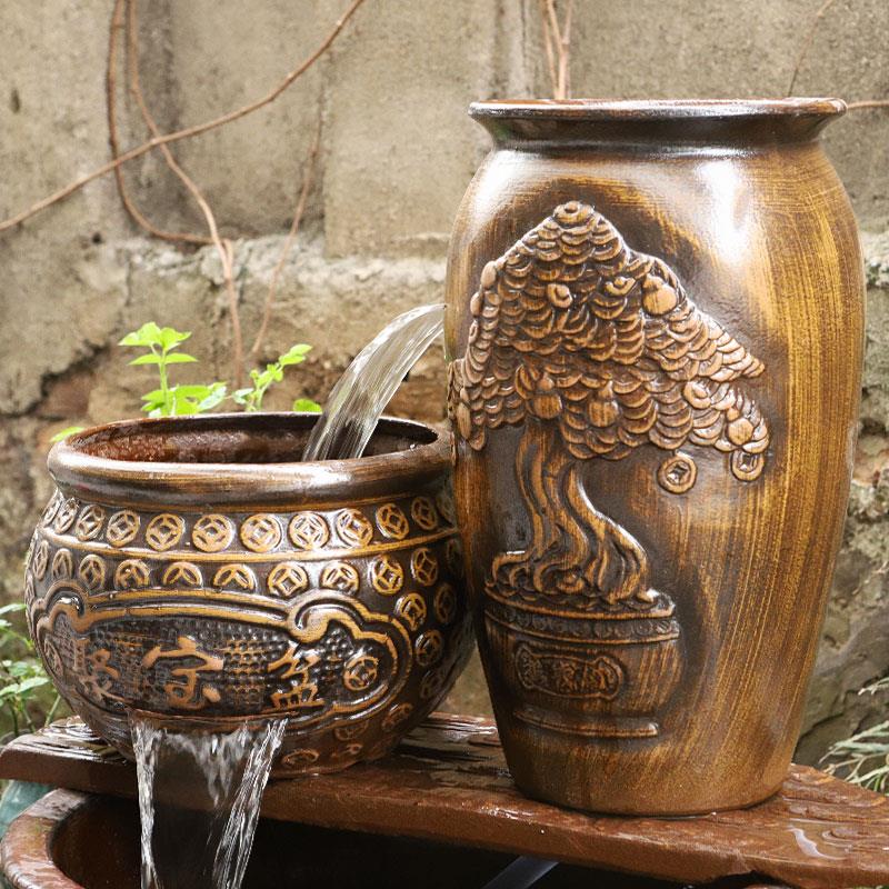 流水摆件瀑布古法循环水生态鱼缸陶罐池神器室外庭院景观造景养鱼