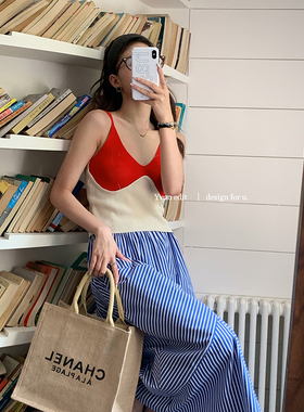 JINZE 拼接撞色设计感小众针织吊带背心女内搭外穿辣妹纯欲小背心