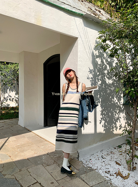 法式无袖针织条纹连衣裙女2023年新款高级感显瘦气质小个子背心裙