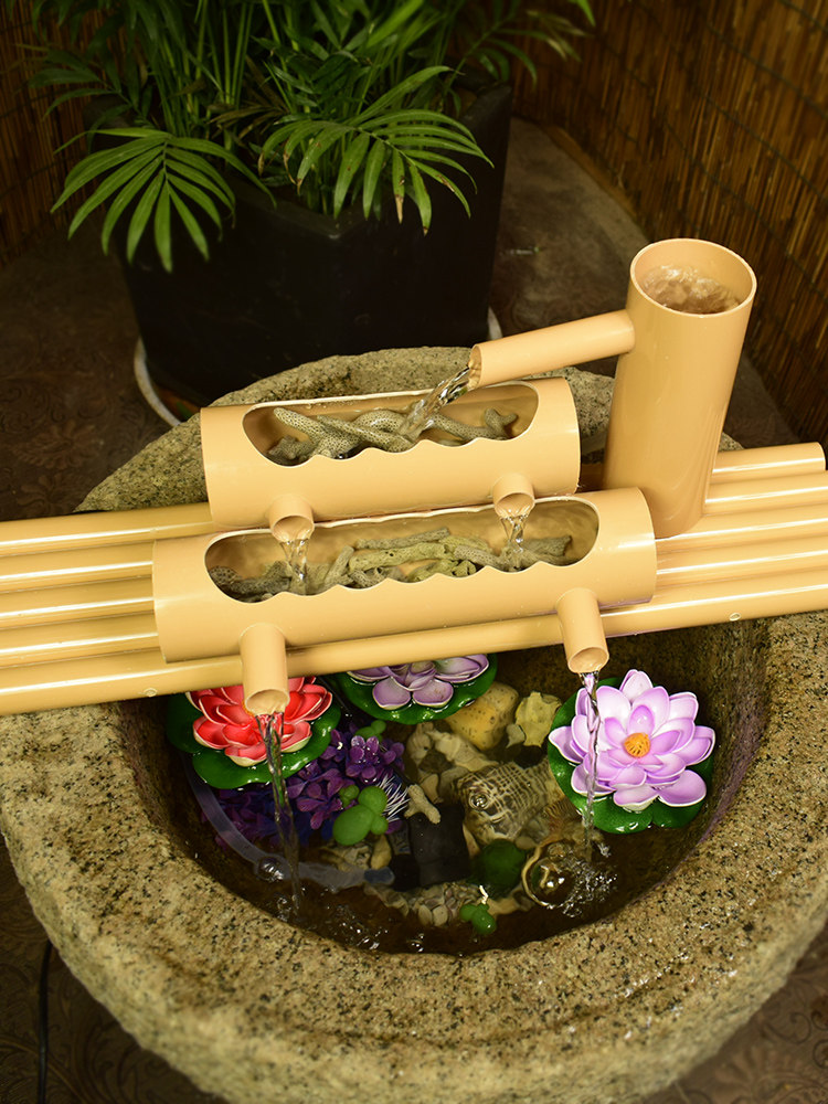 pvc流水摆件养鱼缸水循环水竹子造景招财客厅 圆形缸过滤器流水器