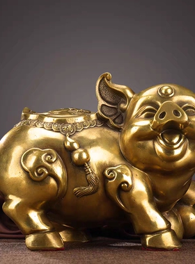 猪摆件纯黄铜家居十二生肖猪铜猪工艺品客厅电视柜酒柜装饰品金猪