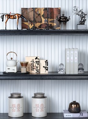 现代新中式轻奢艺术品雕塑摆件办C公室玄关假山样板间书柜软装饰