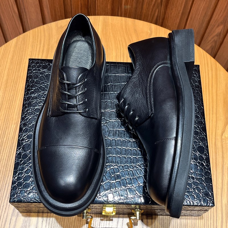 英伦复古手工休闲皮鞋男真皮厚底结婚新郎鞋三接头商务正装德比鞋