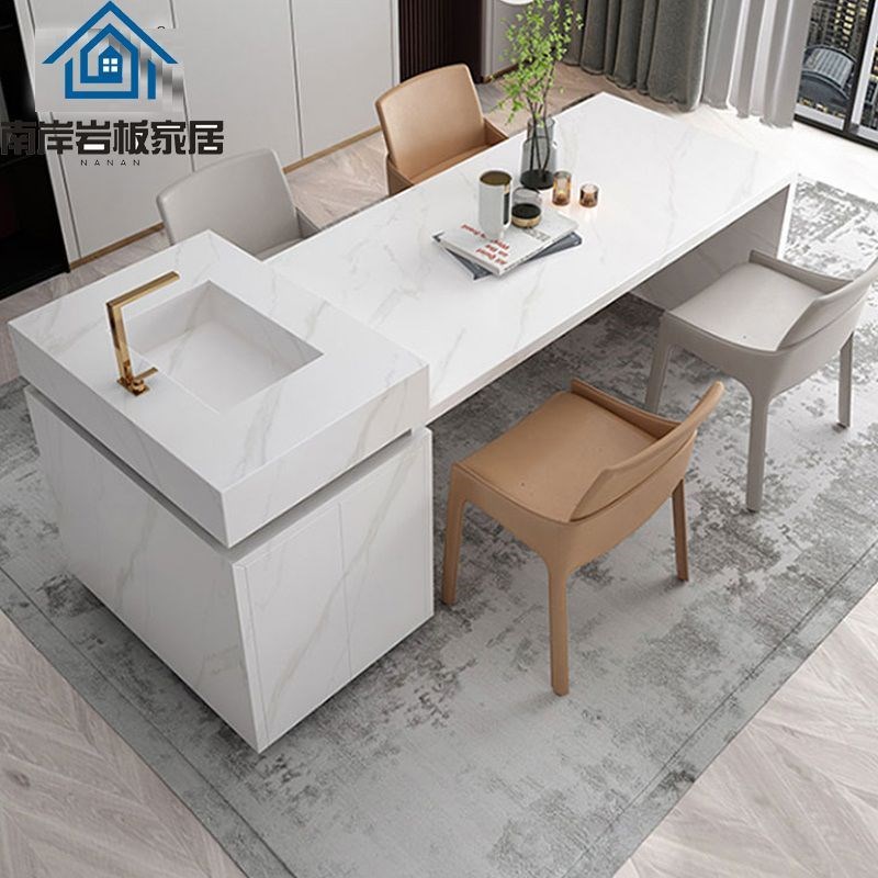 岩板岛台餐桌茶桌一体可伸缩开放式西厨房料理台可定制多功能岛台