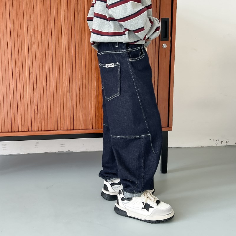 儿童个性明线牛仔裤宽松长裤2025新款男童春装百搭裤子童装休闲裤