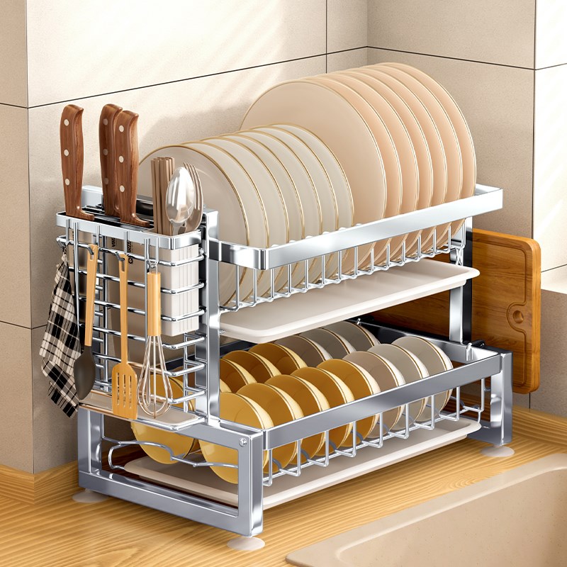 304不锈钢碗碟收纳架 厨房窄边沥水架家用台面碗架窗台小型盘子架