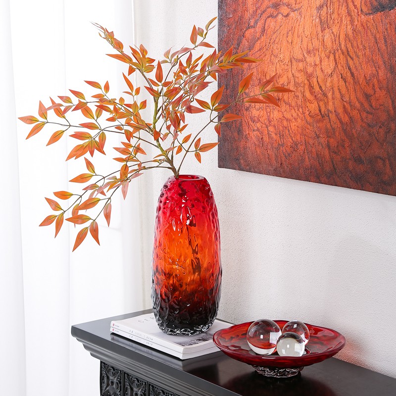 手工琉璃渐变熔岩花瓶摆件简约客厅花器插花玄关茶几样板房装饰品