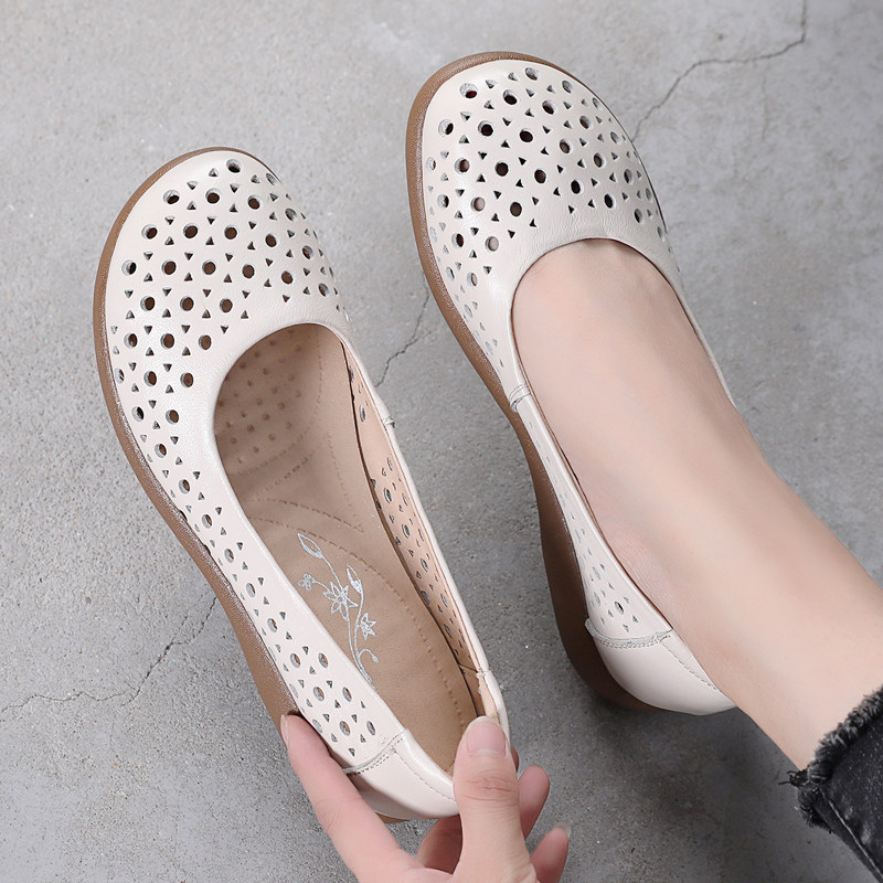 镂空单鞋女夏季2021新款真皮平底凉鞋休闲软底洞洞鞋浅口大码女鞋,女鞋,洞洞鞋,淘宝优惠券,粉丝福利购,淘宝优惠卷