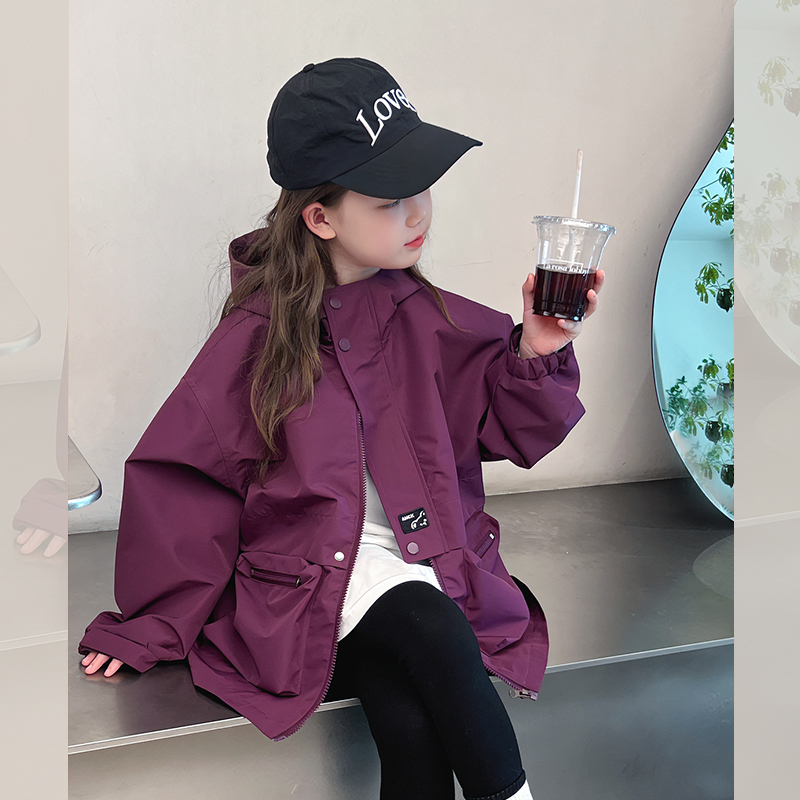 女童宽松冲锋衣大童装春秋洋气上衣儿童防风外套风衣2024秋装新款