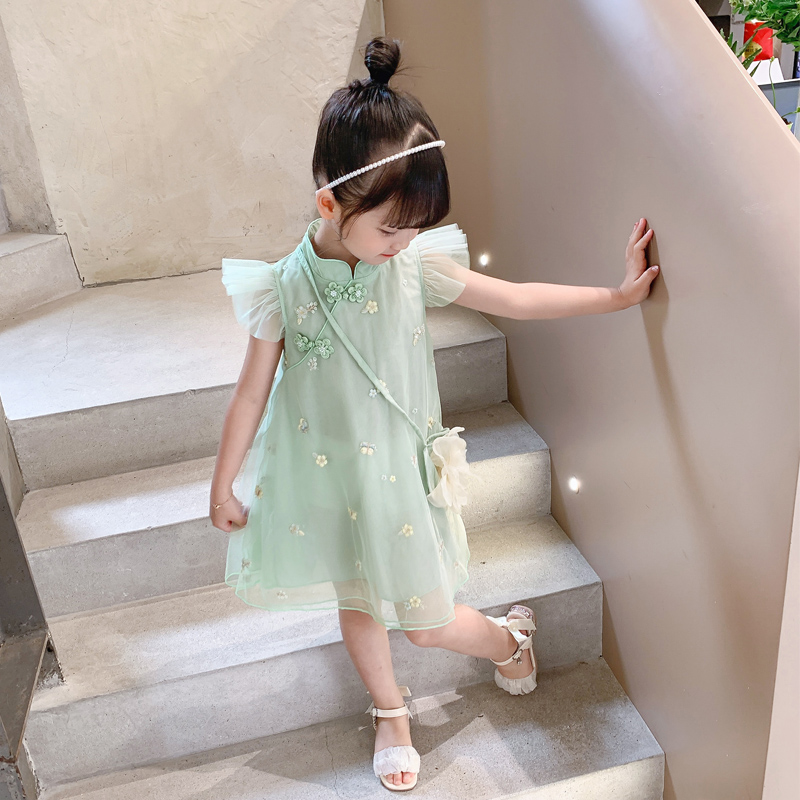 女童旗袍连衣裙夏季洋气2022新款夏装儿童网纱夏装中国风公主裙子