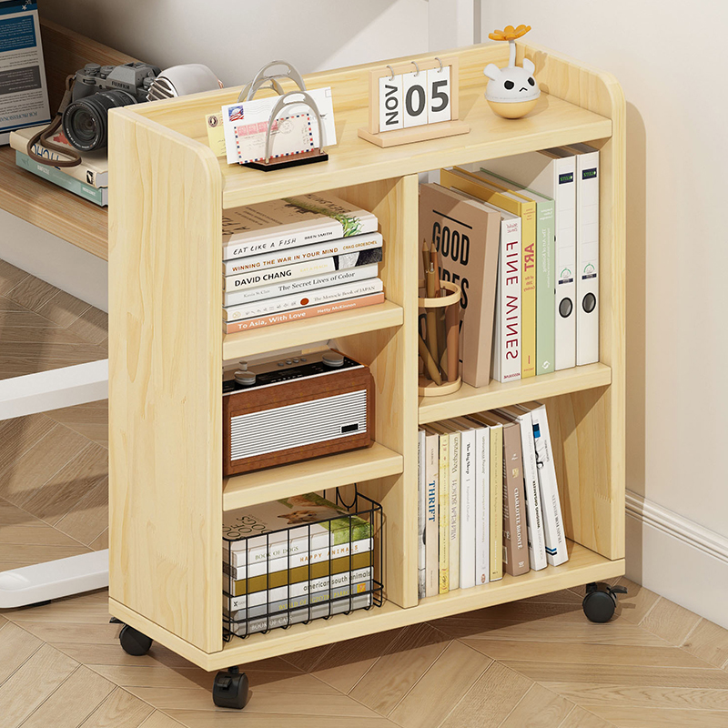 可移动小书架实木桌边床头置物架卧室书桌旁桌下收纳柜子小型书柜
