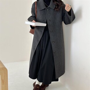 新款双面羊毛大衣女秋冬高级感赫本风中长款宽松显瘦羊毛呢外套女