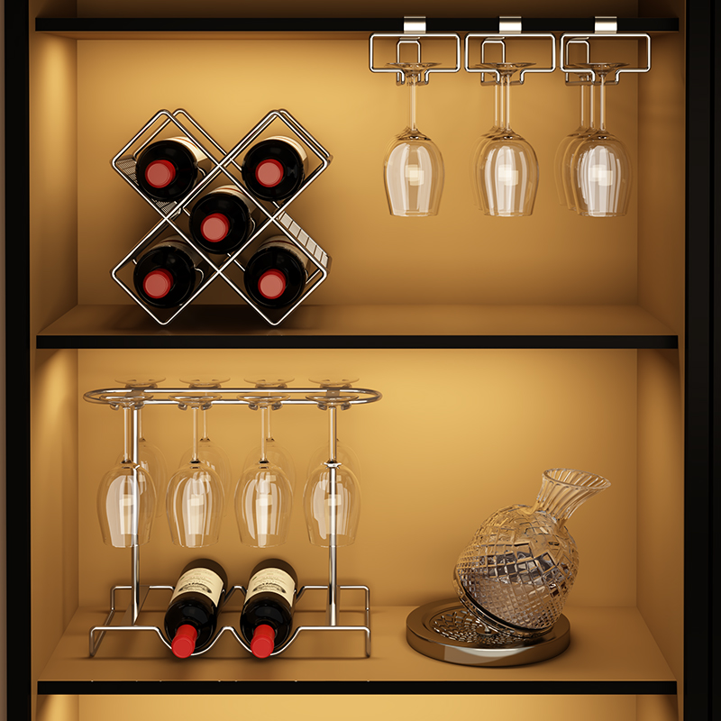 红酒架子轻奢高档家用酒杯架一体展示架酒柜置物架格子放酒架摆件