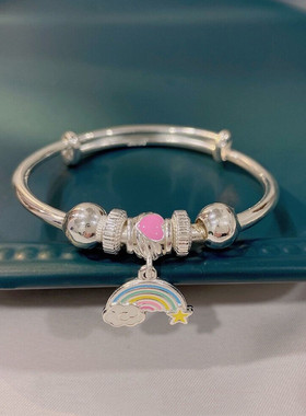 银手镯婴儿9999纯银刻字宝宝银镯子儿童男女小孩满月银饰礼物周岁