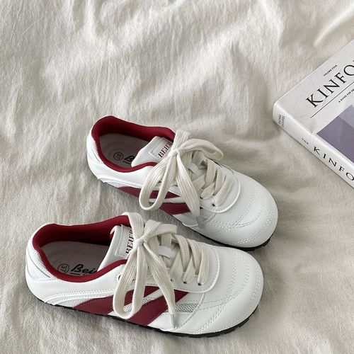 喜叔复古圆头德训小白鞋女款百搭平底泡芙板鞋丑萌大头运动休闲鞋