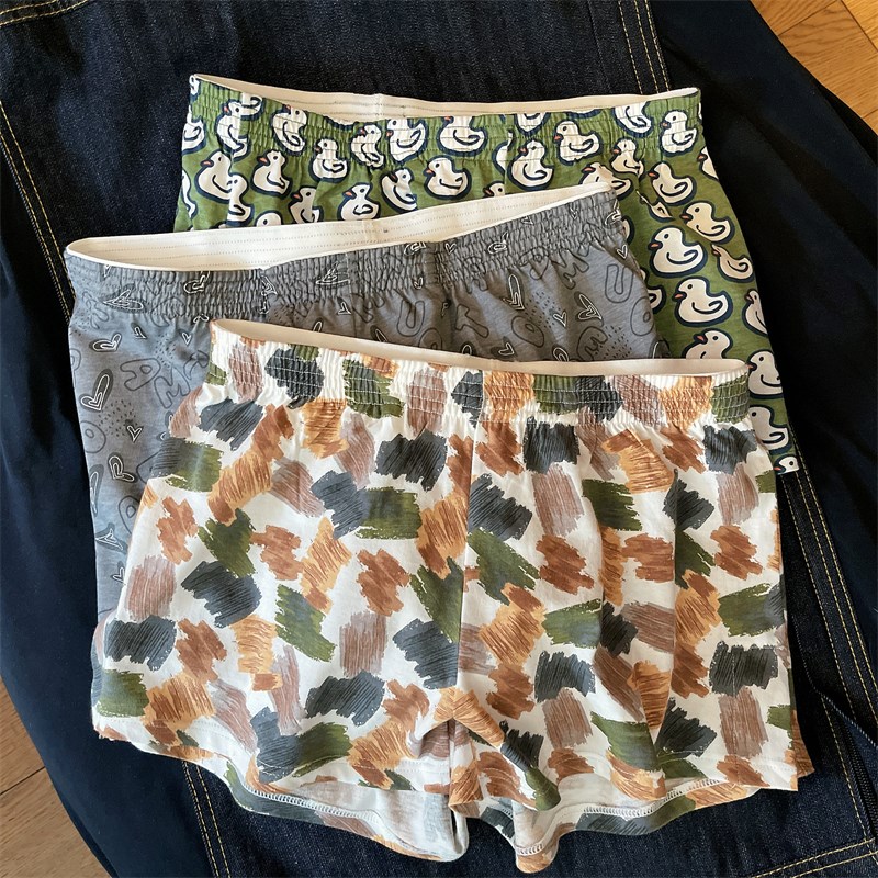 男士内裤男纯棉透气宽松阿罗裤居家平角裤潮爱心青年运动四角短裤