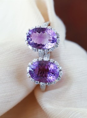 精品彩宝天然紫水晶纯银镶嵌款戒指女款彩宝水晶紫色水晶饰品礼物