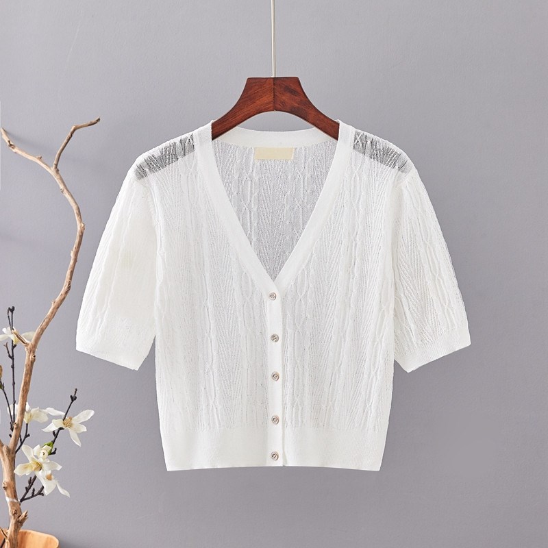 新款短袖针织小开衫女夏短款薄外套裙子外搭冰丝亚麻宽松显瘦披肩