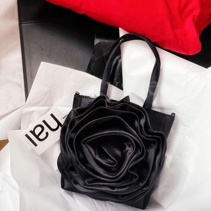 复古小众设计丝绸缎面玫瑰花朵淑女时尚手拎迷你手提hai小方包女