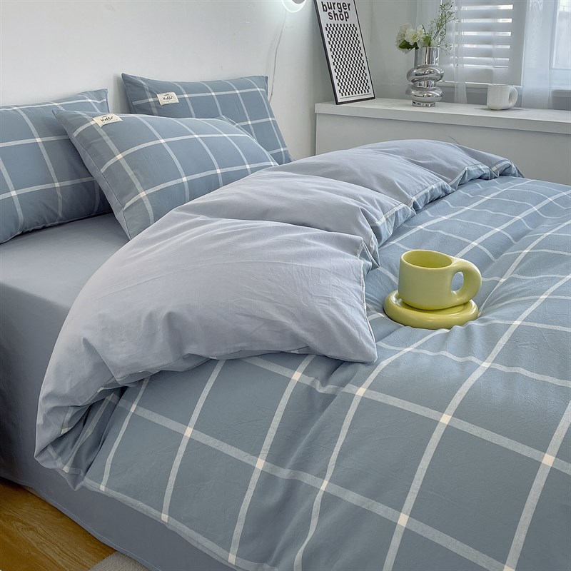 全棉水洗棉被套件100纯棉被罩学生宿舍人150x200枕套三件套