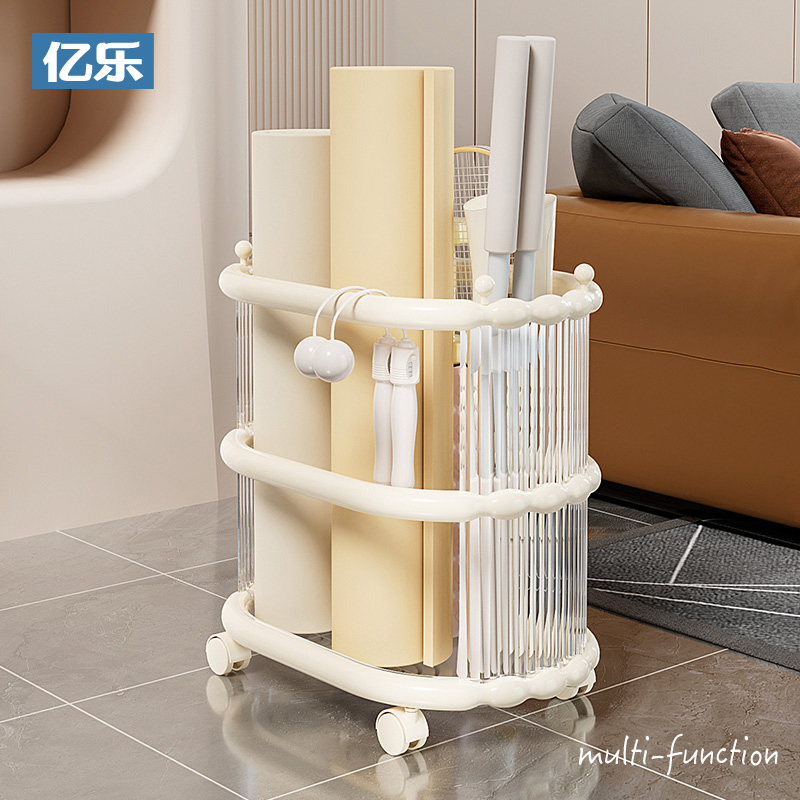 瑜伽垫收纳筐带轮置物架健身运动器材篮球羽毛球拍收纳箱夹缝筐子