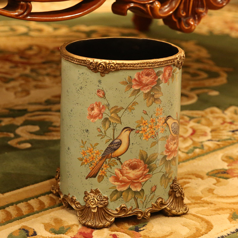 大号欧式客厅垃圾桶家用装饰创意垃圾桶复古装饰品树脂工艺品摆件
