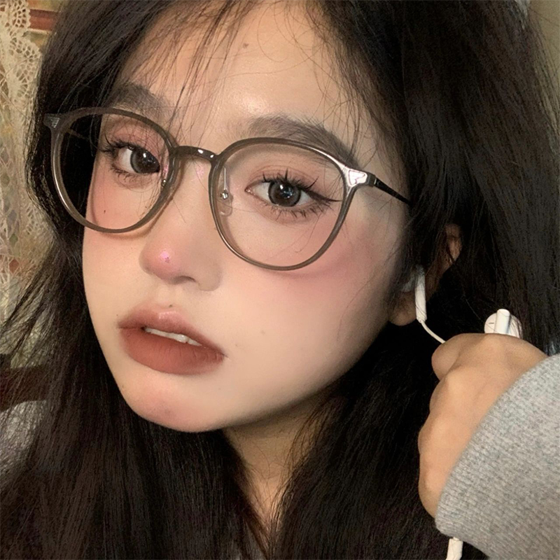 冷茶色眼镜女潮近视可配度数级感网红大框素颜显脸小圆框眼镜框