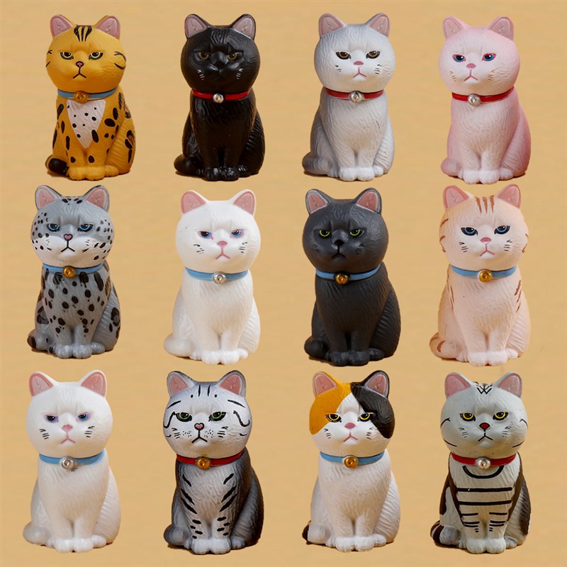 pvc无语猫咪桌面摆件可爱卡通坐姿猫公仔手蛋糕装饰小猫玩偶礼物