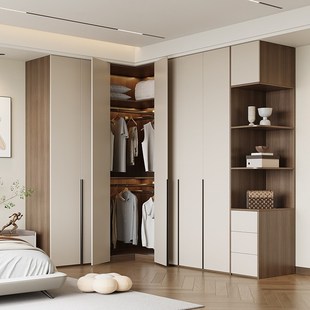 实木转角衣柜家用卧室L型拐角衣帽间主卧隔断柜子ENF定制到顶衣橱