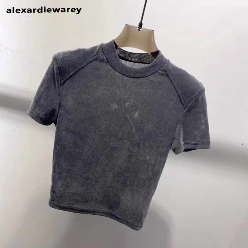 美式复古2025夏季新款时尚百搭圆领短款打底衫上衣短袖丝绒T恤女