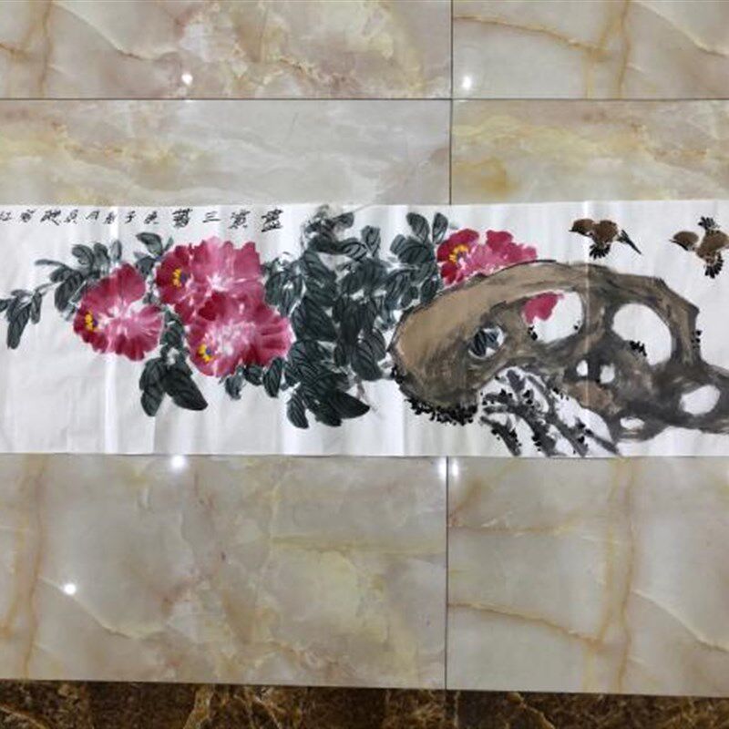 牡丹花开富贵纯手绘四尺对开写意花鸟国画风水字画客厅书房装饰画