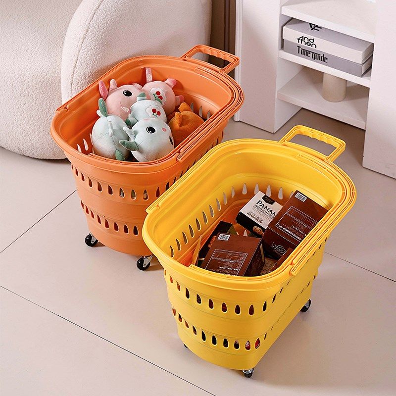 超市便利折叠手j提购物篮折叠拉杆车便利店买菜篮加厚带轮快递筐