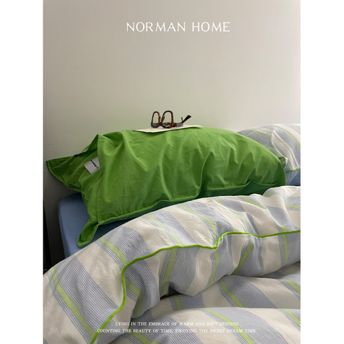 ins风条纹水洗棉纯棉混搭四件套