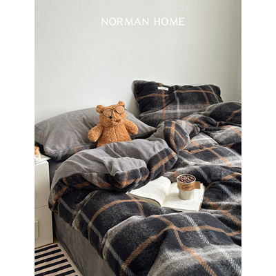 复古英伦格牛奶绒防静电四件套