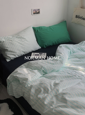 夏日么么茶/条纹床上四件套纯棉全棉水洗棉三件套ins床单被套床品