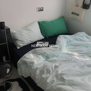 夏日么么茶 条纹床上四件套纯棉全棉水洗棉三件套ins床单被套床品