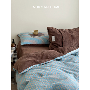 破晓暮光 牛奶绒四件套水洗棉全纯棉加绒ab面被套床单床品 秋冬季