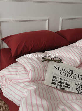 加州树莓/ins条纹水洗棉床上四件套纯棉全棉2025新款被套床单床品