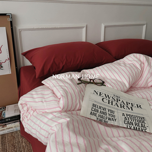 加州树莓 被套床单床品 ins条纹水洗棉床上四件套纯棉全棉2025新款