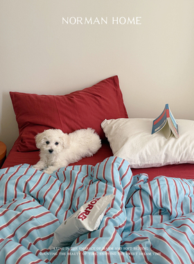 胶片日记/ins风全棉双层纱床上四件套纯棉床单被套床笠条纹床品