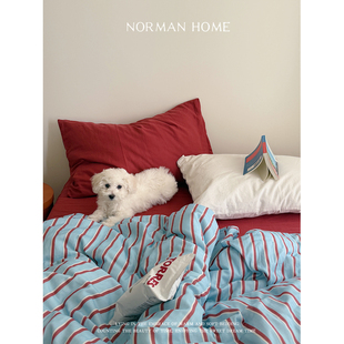 胶片日记/ins风全棉双层纱床上四件套纯棉床单被套床笠条纹床品