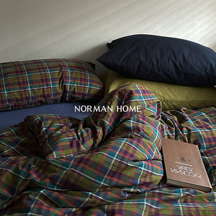 涩谷记忆 复古格子中古风床上四件套纯棉全棉床单被套三件套床品