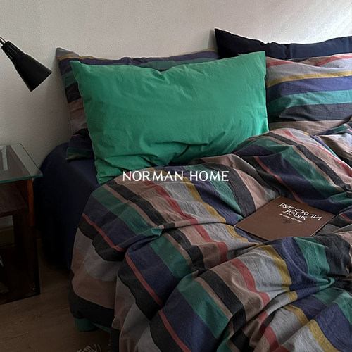 条纹中古风床单纯棉全棉四件套