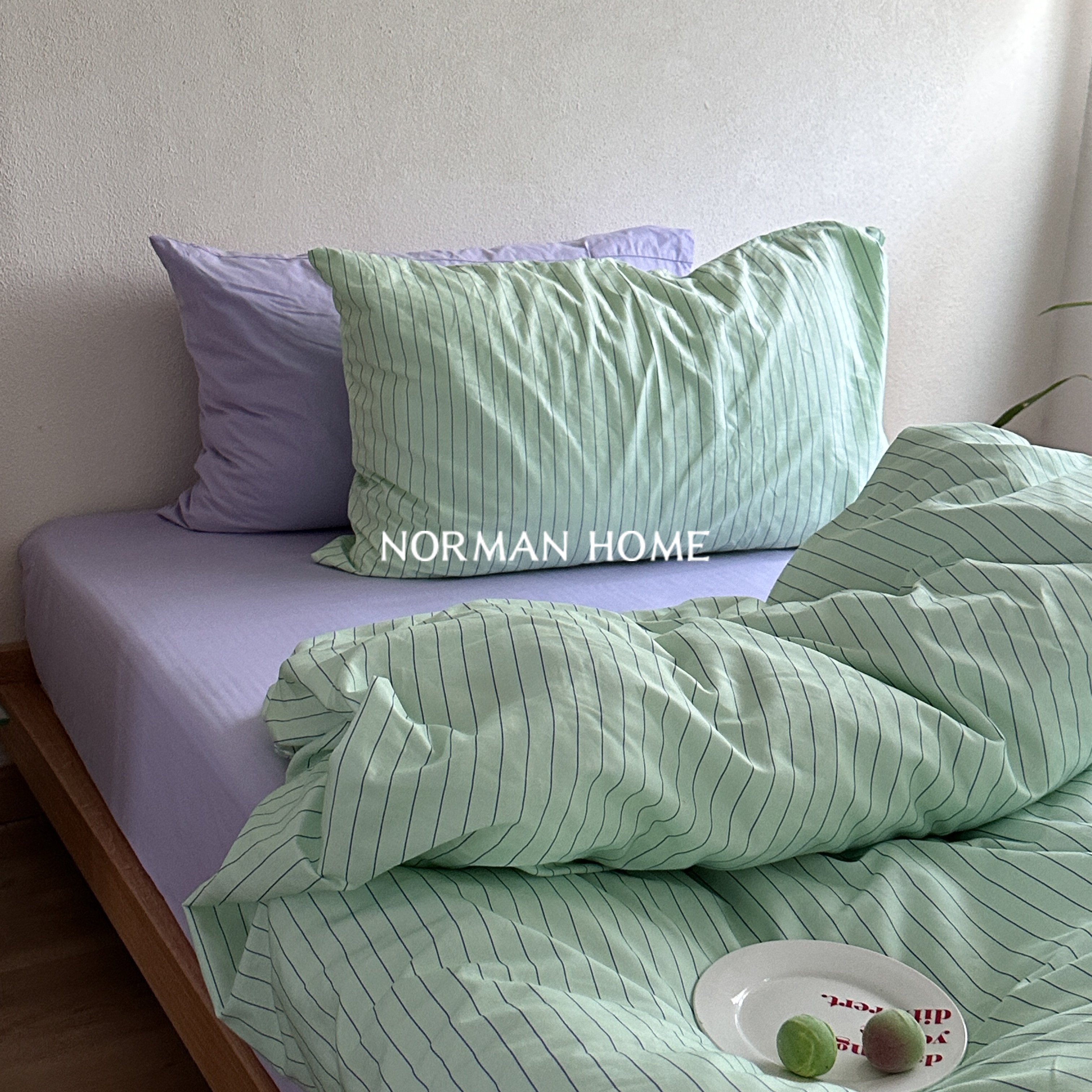 微醺莫吉托/简约条纹莫奈紫床上四件套纯棉全棉床单被套宿舍床品