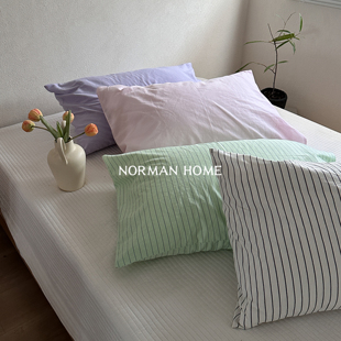 简约条纹纯色莫奈紫薄荷绿纯棉全棉枕头芯套一个装 单品枕套