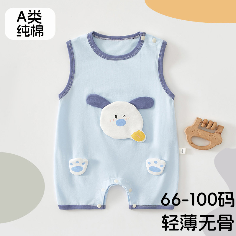 宝宝夏季衣服薄款男宝家居服小月龄连体衣纯棉背心无袖连身衣a类图片