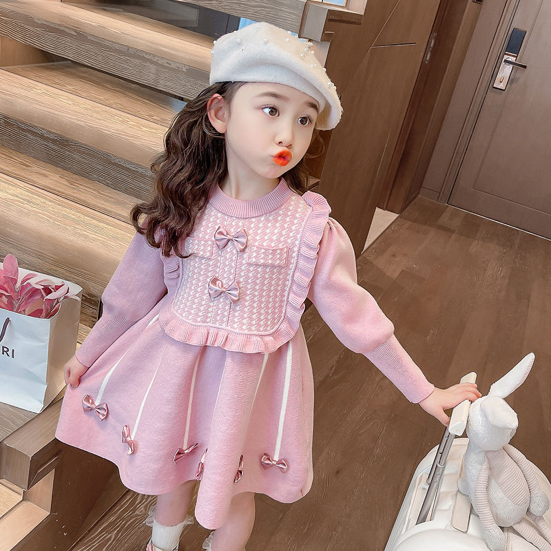 女童春秋毛衣裙2025新款洋气韩版网红儿童公主裙宝宝针织连衣裙春