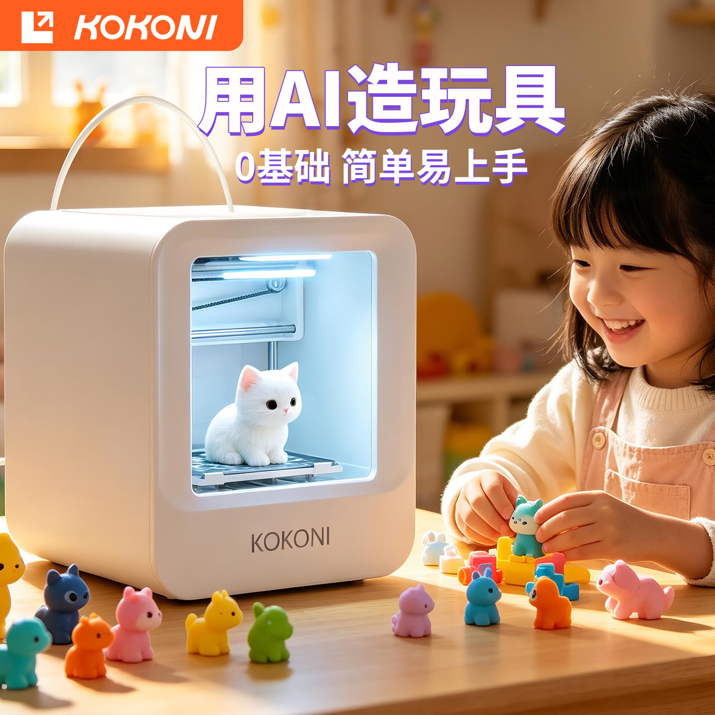 kokoniEC1家用儿童立体3d打印机智能男孩生日礼物小白小型专用黑科技玩具静音迷你便宜桌面机器EC1