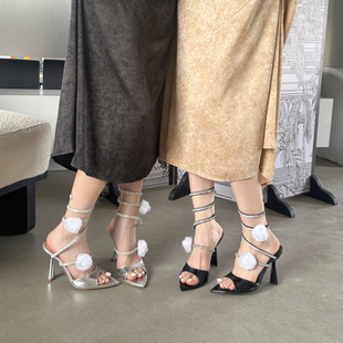 断码清仓特价鞋 微瑕 欧美尖头夹趾水钻蛇头百搭性感细高跟凉拖鞋