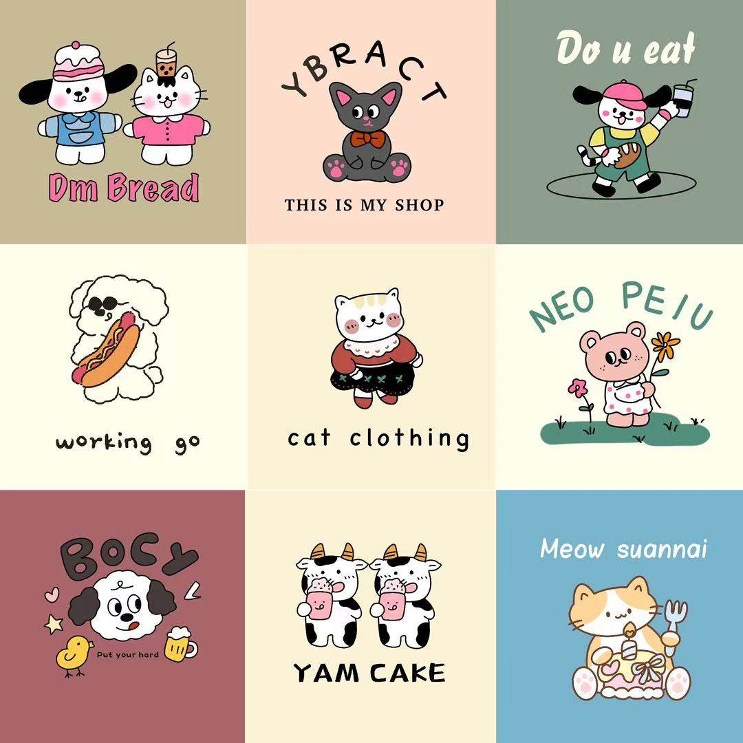 手绘美式复古卡通logo设计品牌商标烘焙花店美团头像招牌vi定制